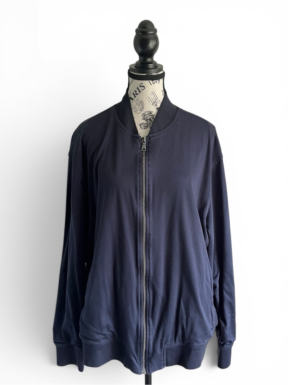 Banana Republic Luxe Touch Bomber Jacket Navy Cotton Zip Up XL Unisex